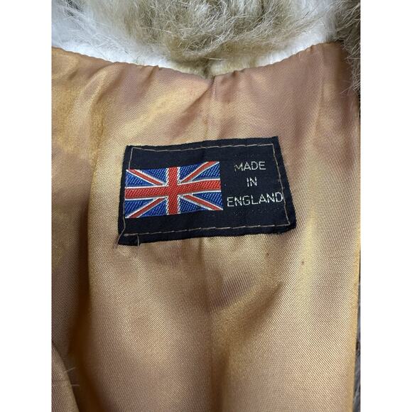 Vintage Faux Fur Short Coat Made in England Button Front Beige Brown sz L - Picture 12 of 14